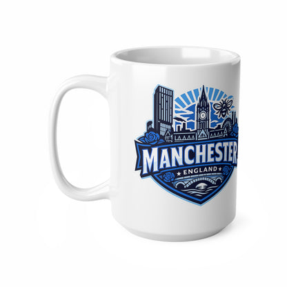 Manchester England Skyline Ceramic Mug — 11oz & 15oz Souvenir Coffee Cup