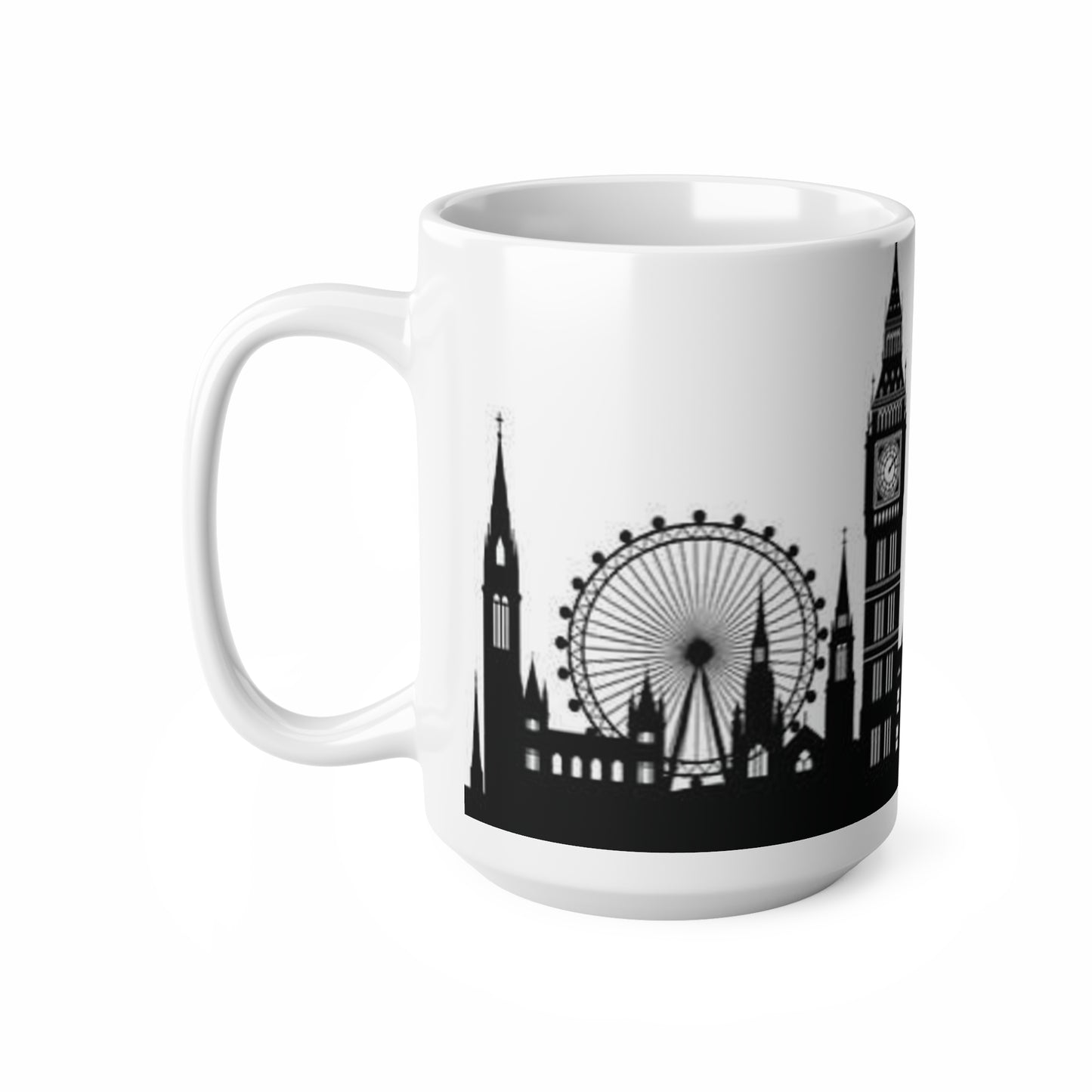 London Skyline Coffee Mug — Black & White Big Ben, London Eye Ceramic Mug (11oz & 15oz)