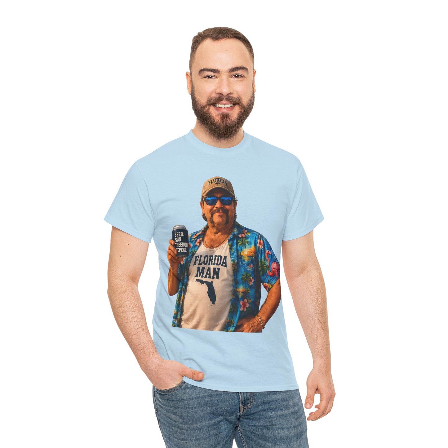 Florida Man Graphic Tee — Funny Vacation Shirt with Hawaiian Shirt Design