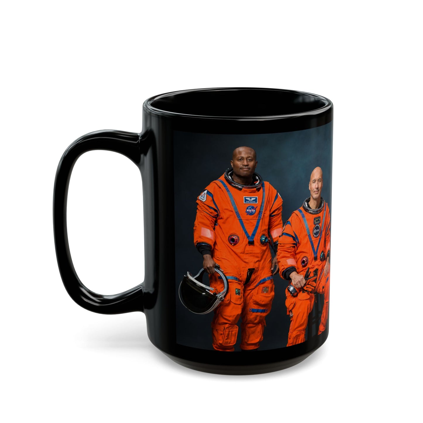 Artemis III Crew Photo Black Mug — Spaceflight Cosmonaut Portrait Coffee Cup (11oz/15oz)