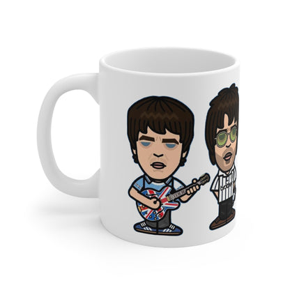 Oasis Cartoon Mug — Union Jack Guitar Character Ceramic Coffee Cup (11oz & 15oz)