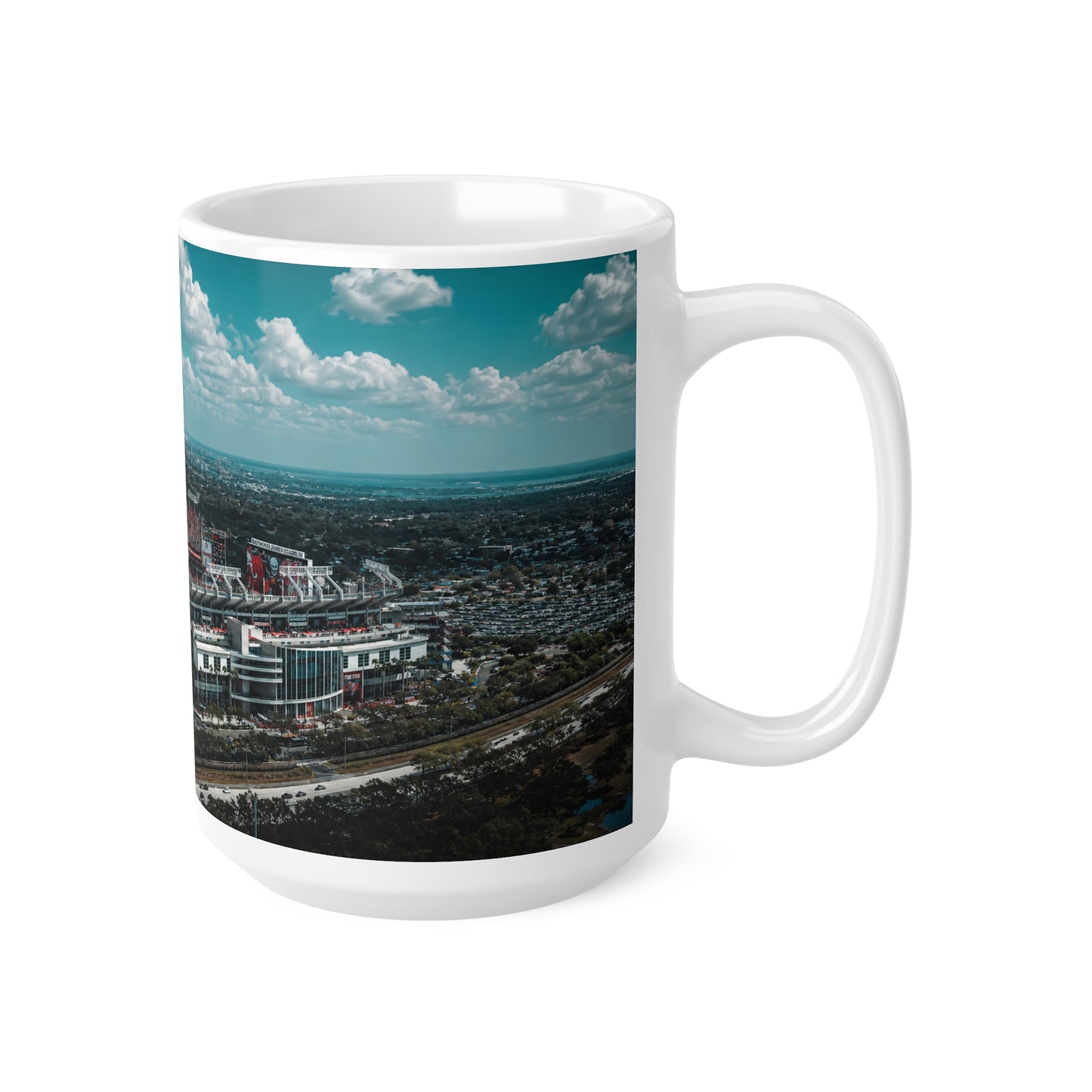 Tampa Bay Raymond James Stadium Aerial Photo Mug – Skyline Coffee Cup (11oz & 15oz)