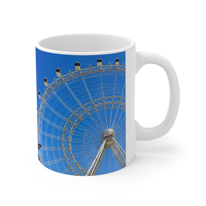 Orlando Icon Park Ferris Wheel & Palm Tree Ceramic Coffee Mug — Blue Sky Photo Mug (11oz, 15oz)