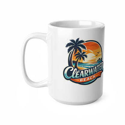 Clearwater Beach Sunset Ceramic Mug — Retro Palm Tree Coffee Cup (11oz & 15oz)