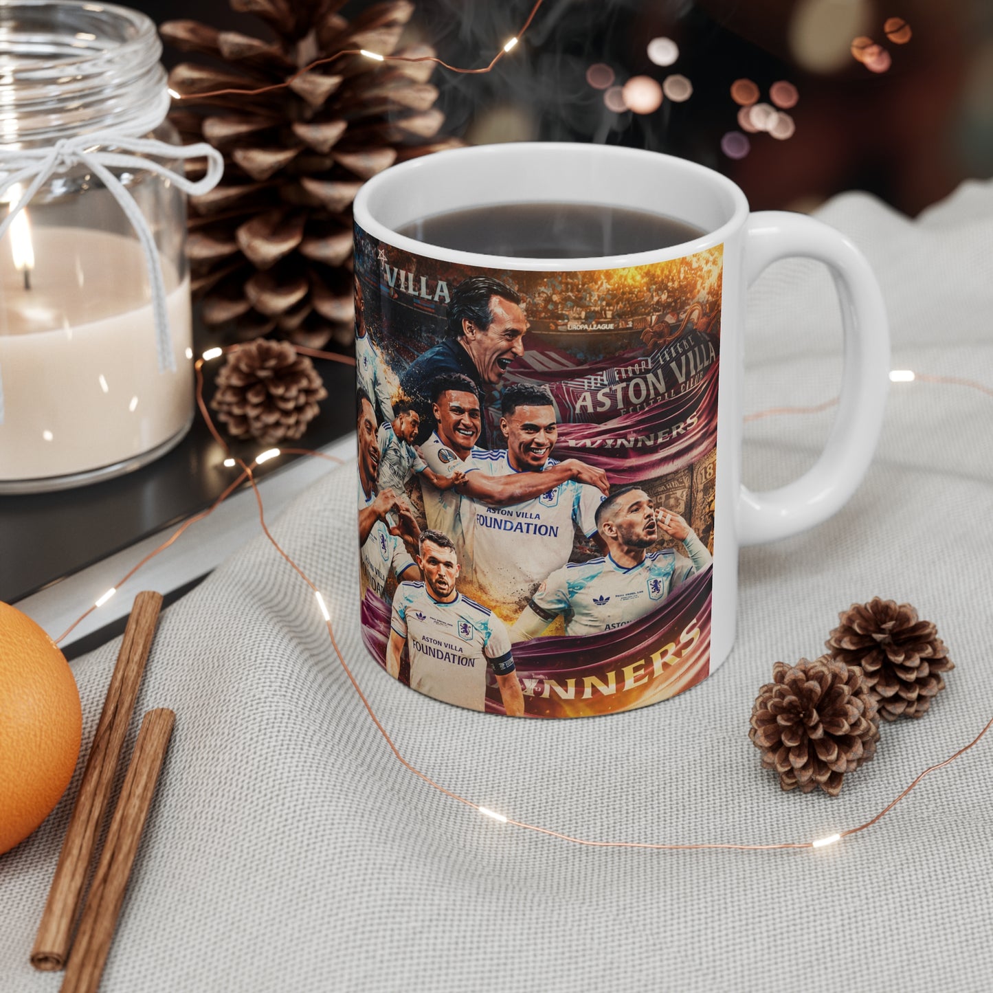 Aston Villa Europa League Winners Celebration Ceramic Mug — Fan Collage Coffee Cup (11oz/15oz)