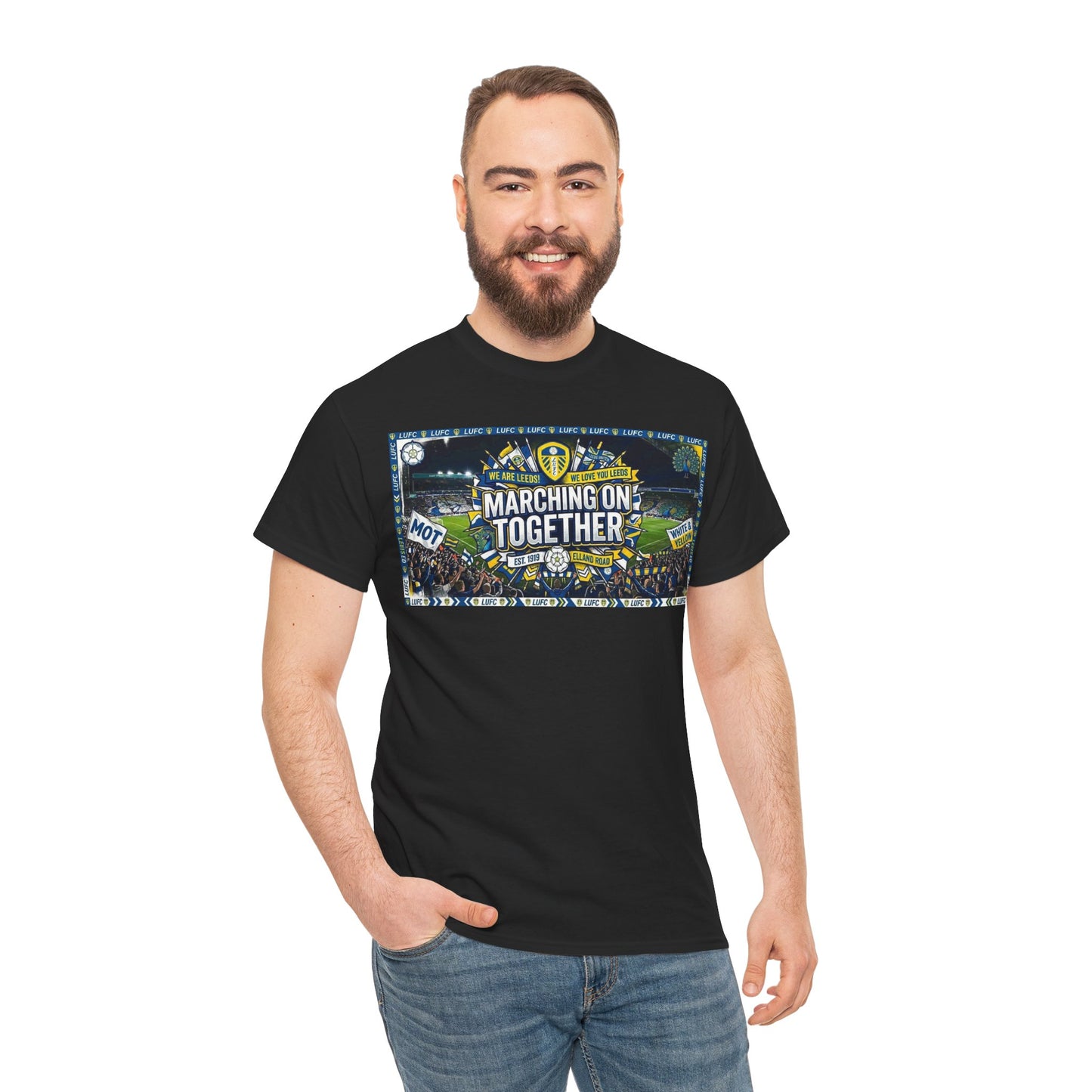 Leeds United T-Shirt — "Marching On Together" Fan Tee (Soccer Supporter Graphic)