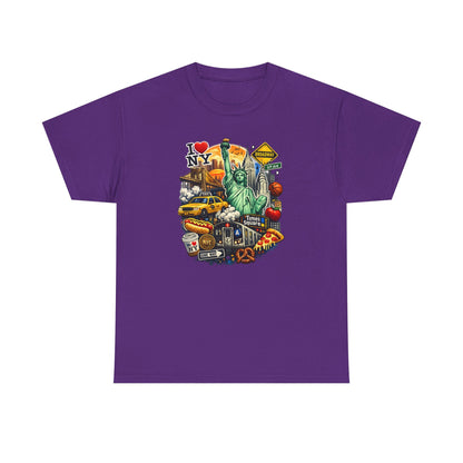 New York City Icons T-Shirt — Statue of Liberty, Taxi & I  NY Collage Tee