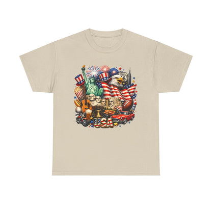 Patriotic USA Graphic Tee – American Flag, Statue of Liberty & Fireworks T-Shirt