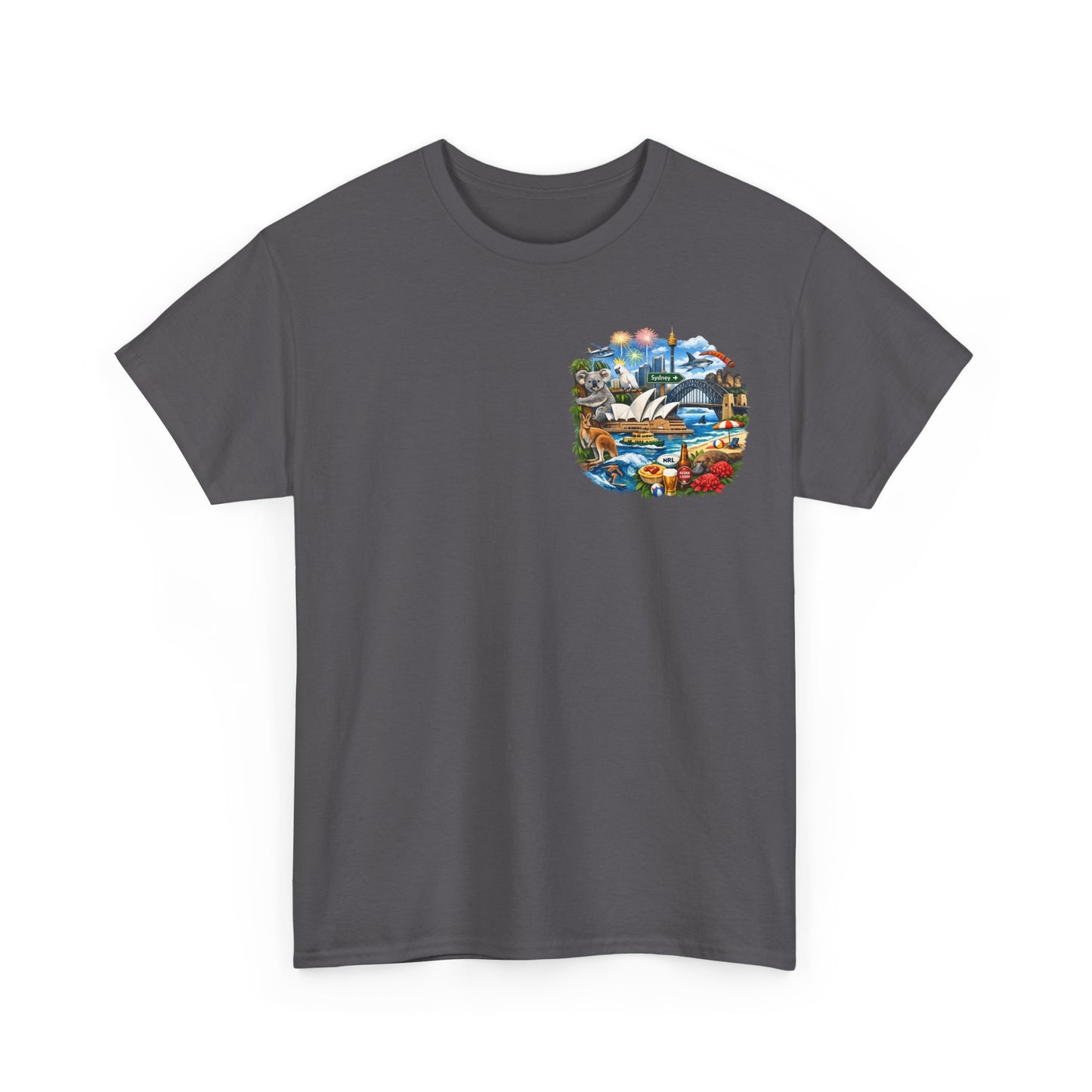T-Shirt — Sydney Landmark Collage Tee (Opera House, Harbour Bridge, Koala & Beach Scene)