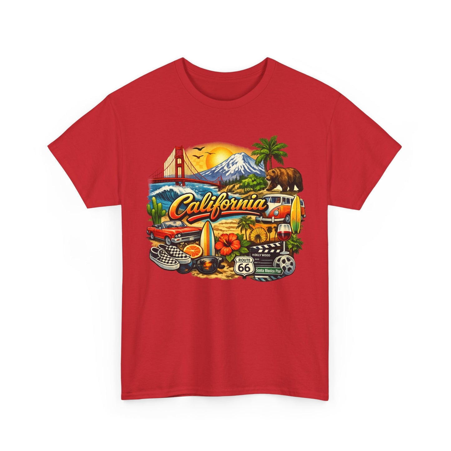 California Vintage Travel T-Shirt — Golden Gate, Palm Trees & Route 66 Tee