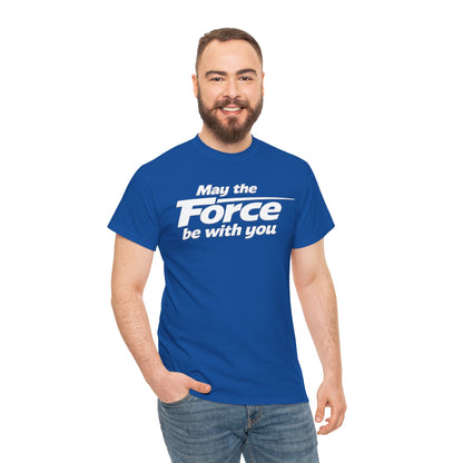 "May the Force Be With You" Retro Embossed Graphic T‑Shirt —