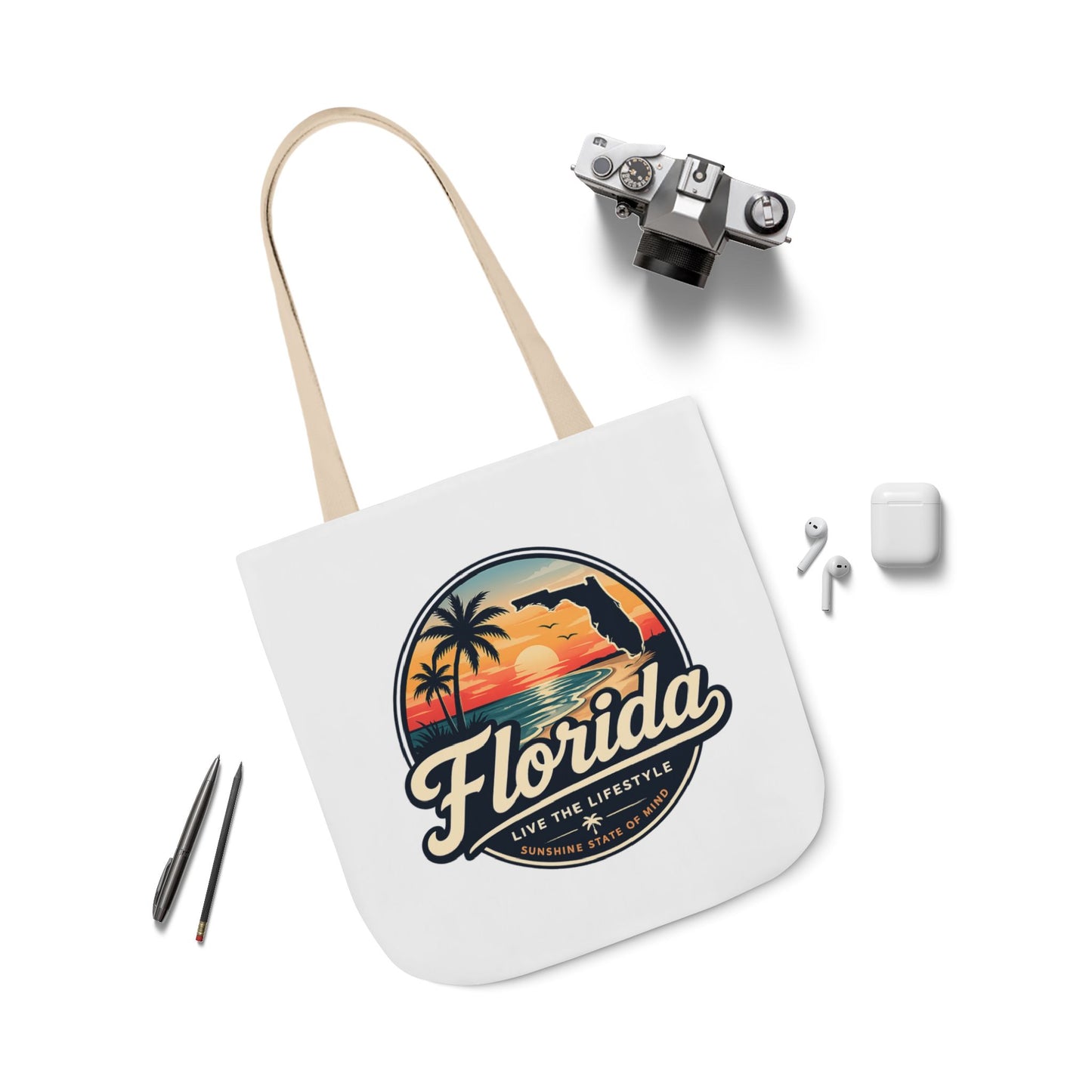 Florida Sunset Canvas Tote Bag — Retro Palm Beach Design