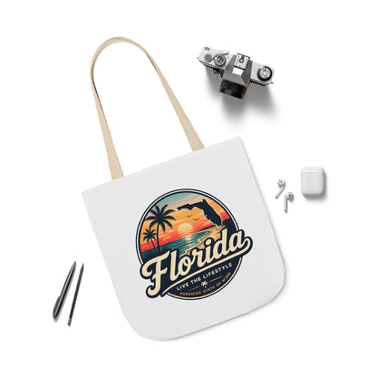 Florida Sunset Canvas Tote Bag — Retro Palm Beach Design
