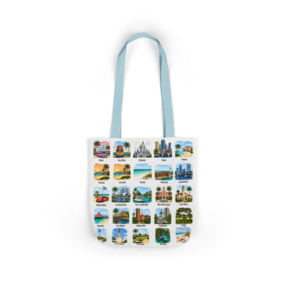 Florida City Landmark Collage Canvas Tote Bag — Vintage Travel Icons Print