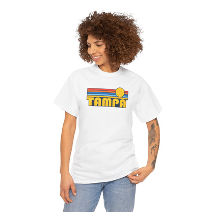 Tampa Retro Sunset T-Shirt — Vintage 70s Striped Beach Tee