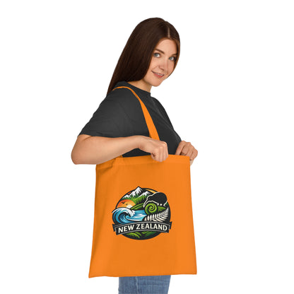 New Zealand Scenic Tote Bag — Kiwi, Fern & Mountain Cotton Shopper
