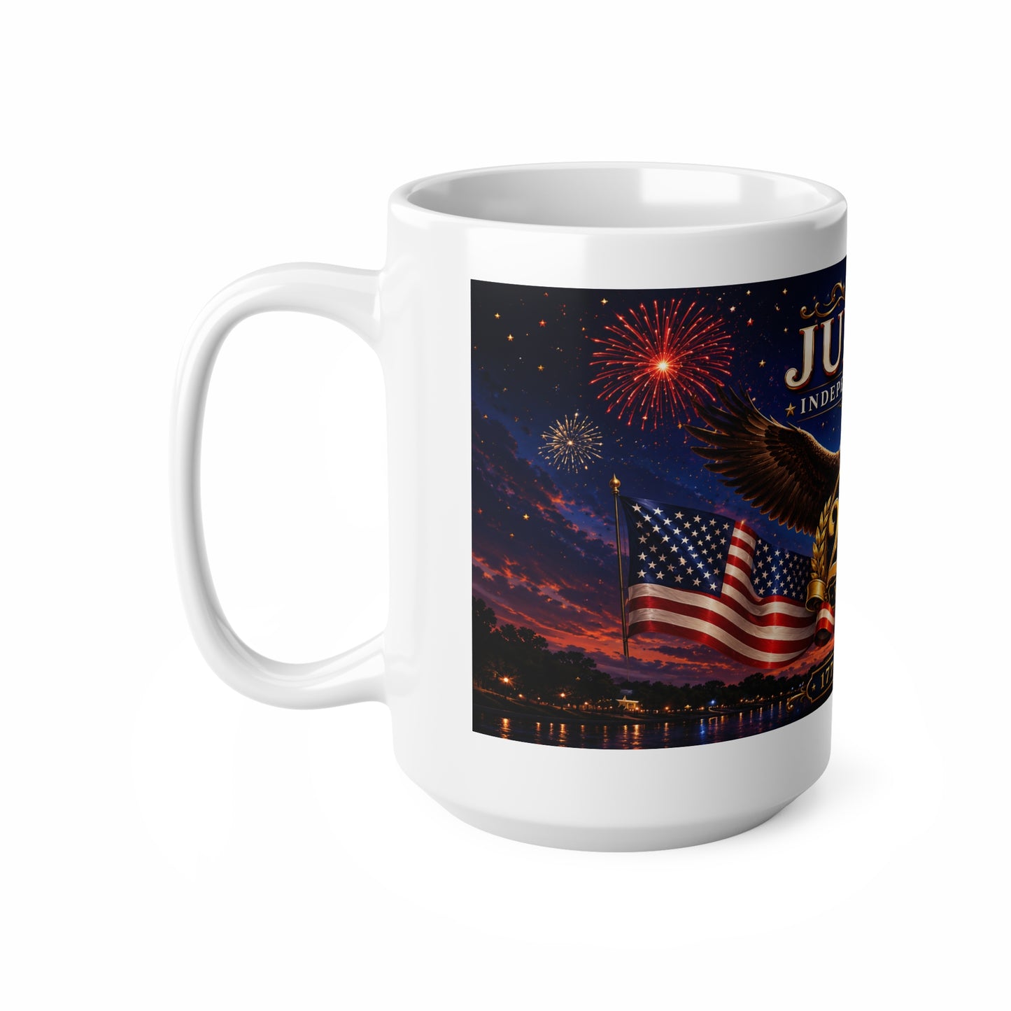 July 4th Independence Day America 250 Years Coffee Mug — Patriotic Eagle & Flags (11oz/15oz)