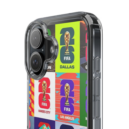FIFA World Cup Pop Art Clear Phone Case — City Badge Collage (Dallas, LA, Monterrey, Toronto, Seattle)