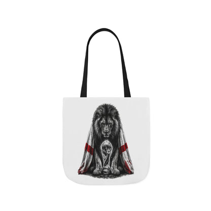 England Lion Guardian Canvas Tote — Protective Lion & Cub Illustration Tote Bag