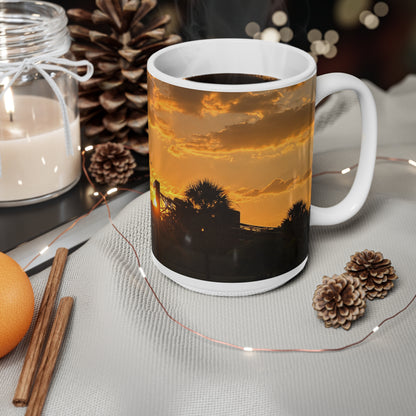 Volcano Bay at Sunset Palm Silhouette Ceramic Mug — 11oz & 15oz