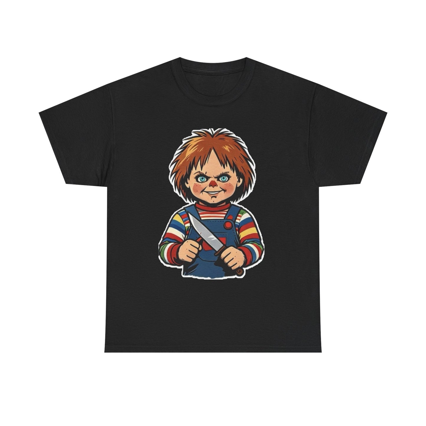 Horror Doll Knife Tee — Creepy Chucky-Inspired Graphic T-Shirt