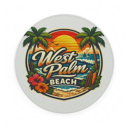 West Palm Beach Retro Sunset PU Leather Mouse Mat