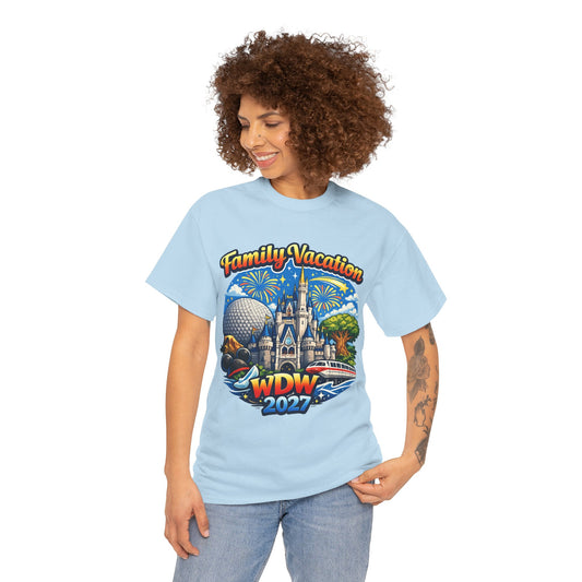 Family Vacation WDW 2027 T-Shirt – Disney Park Castle & Fireworks Vacation Tee