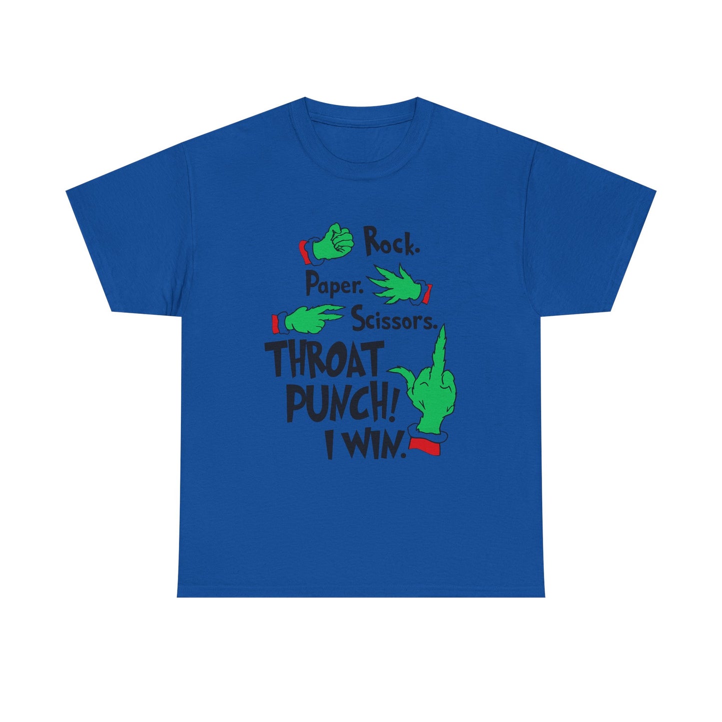 Funny Holiday Tee — "Rock. Paper. Scissors. Throat Punch! I Win" Graphic T-Shirt