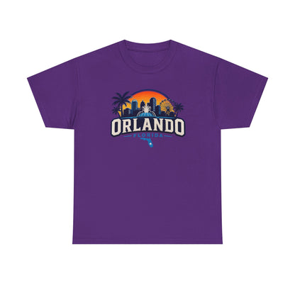 Orlando Florida Sunset T-Shirt — Retro Skyline & Palm Tree Vacation Tee