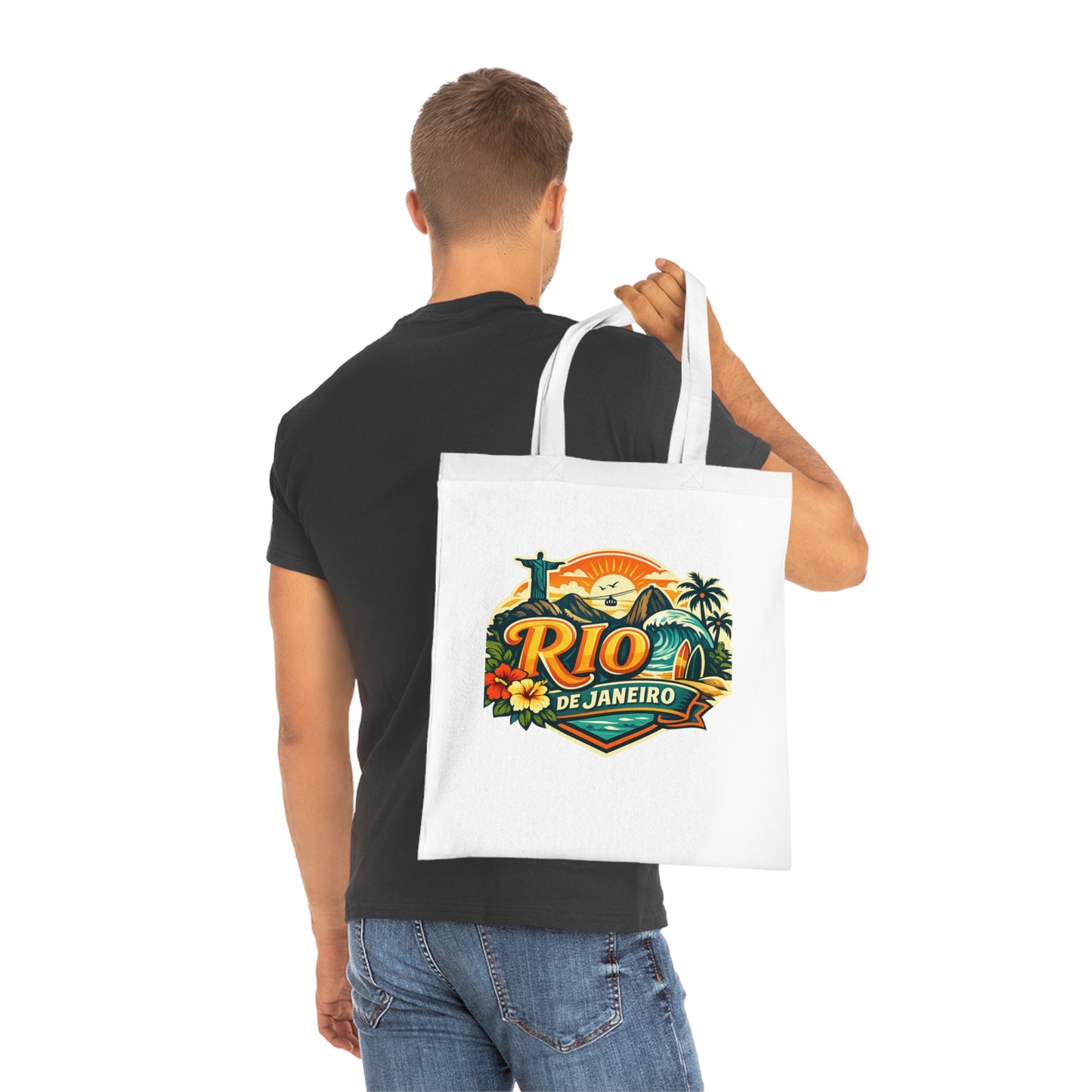 Rio de Janeiro / West Palm Beach Beach Tote — Retro Tropical Cotton Tote Bag