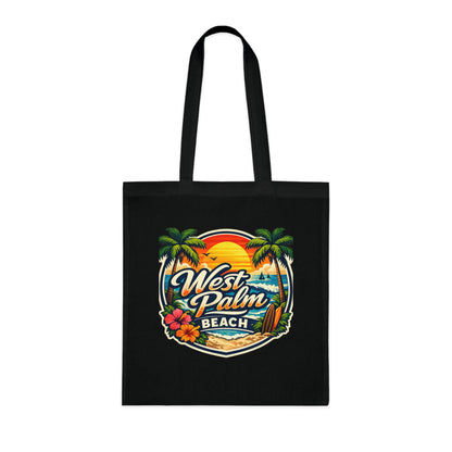 West Palm Beach Cotton Tote — Vintage Tropical Beach Palm Tree Design