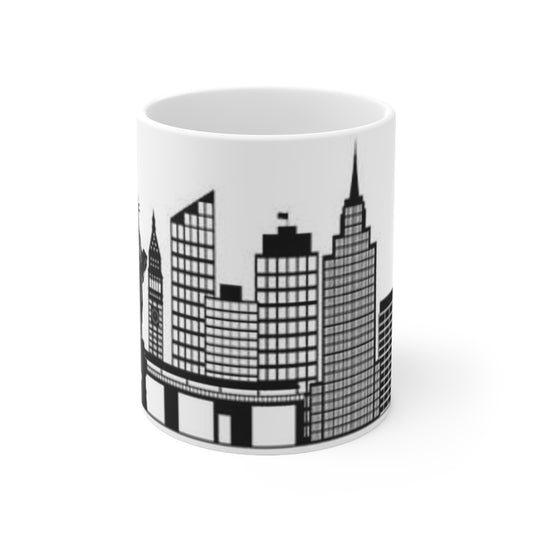 New York City Skyline Ceramic Mug — Black & White New York Statue of Liberty Coffee Cup (11oz, 15oz)