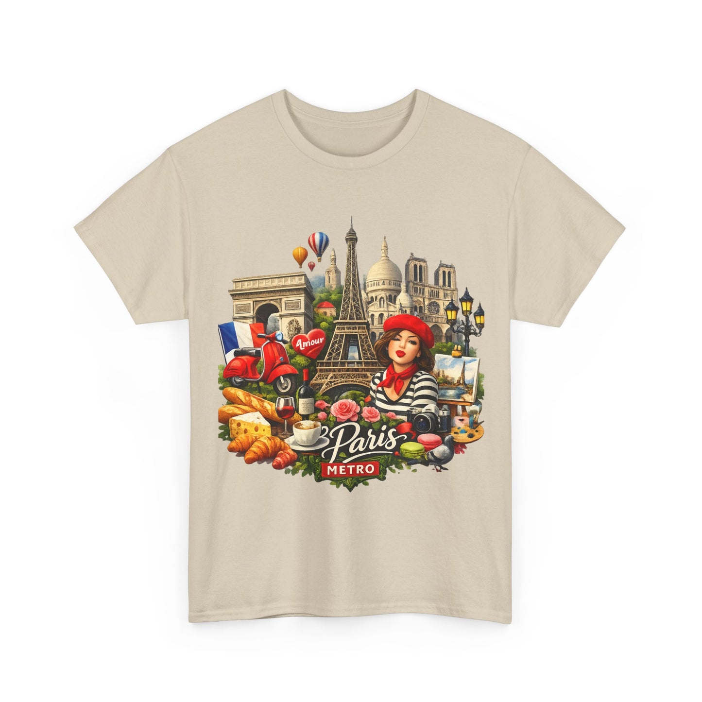 Paris Montage Tee — Eiffel Tower, Croissant & Metro Vintage Travel T‑Shirt