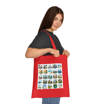Florida City Landmarks Collage Cotton Tote – Vintage Travel Postcard Design