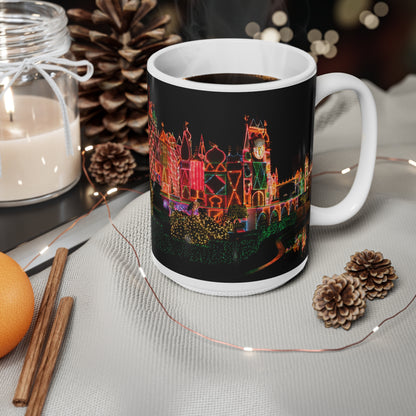 Disneyland It's a Small World Taken at night Ceramic Mug — Festive Neon Christmas Coffee Cup (11oz & 15oz)