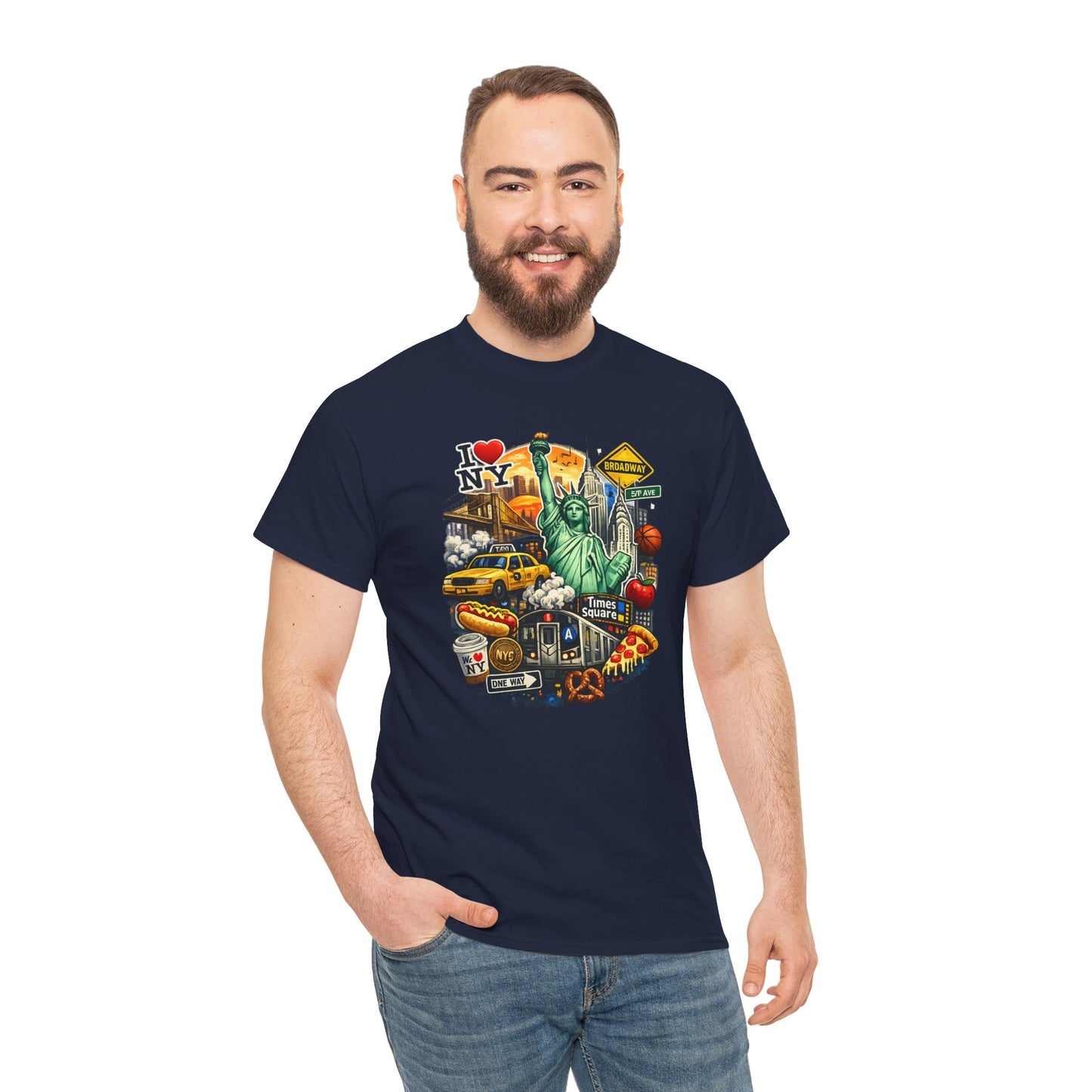 New York City Icons T-Shirt — Statue of Liberty, Taxi & I  NY Collage Tee