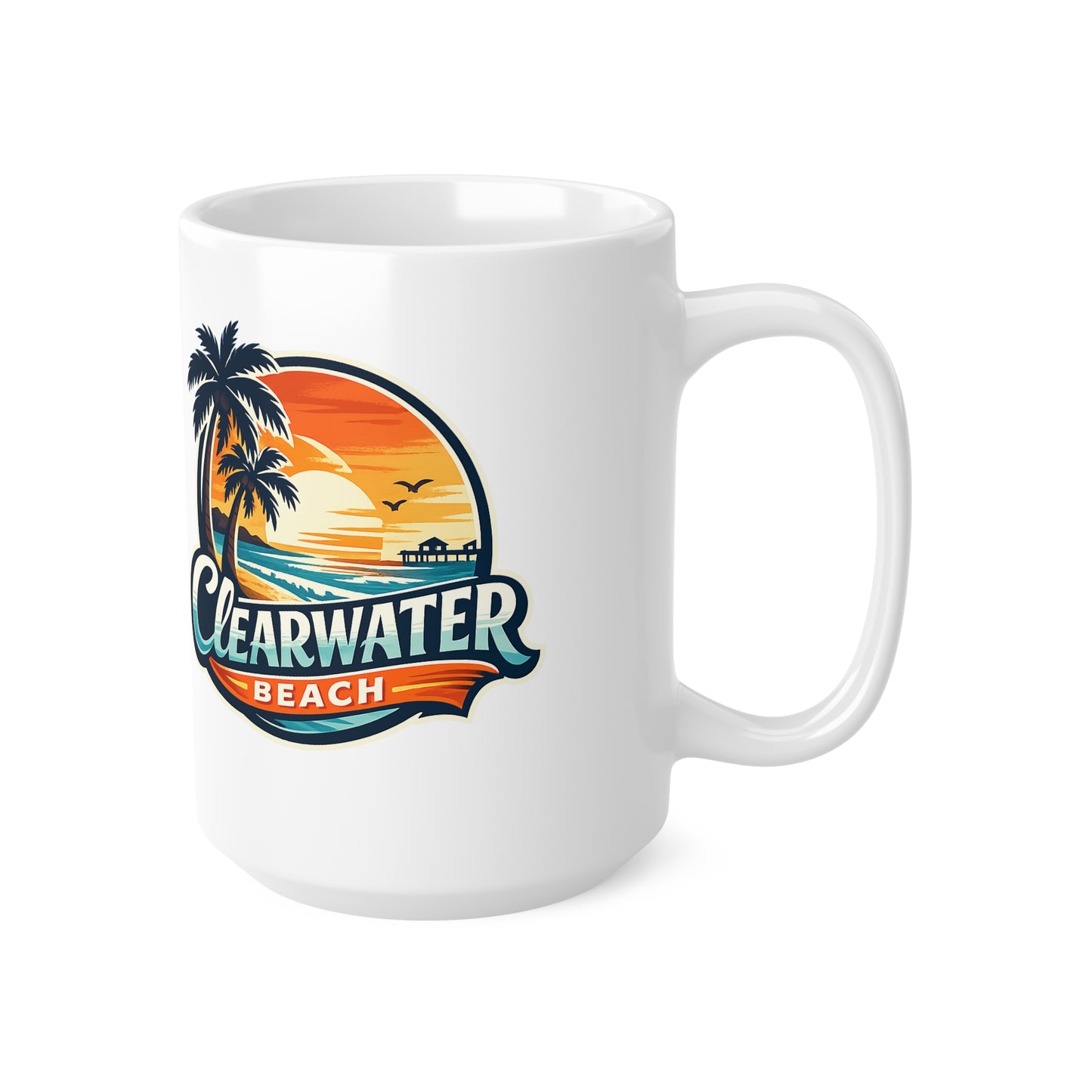 Clearwater Beach Sunset Ceramic Mug — Retro Palm Tree Coffee Cup (11oz & 15oz)