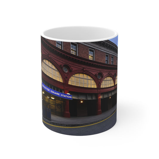 Leicester Square Station Ceramic Coffee Mug — London Underground Souvenir (11oz & 15oz)