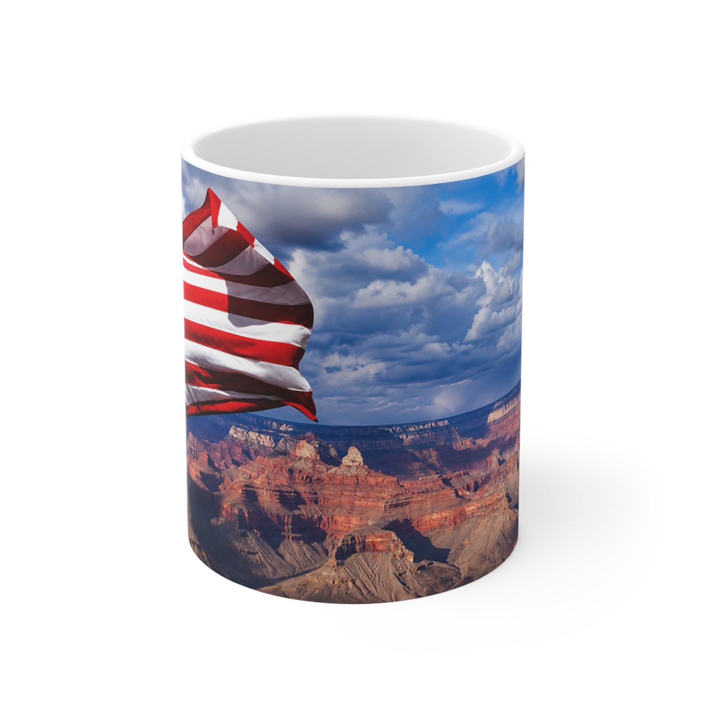 American Flag over the Grand Canyon Coffee Mug – Patriotic USA Ceramic Mug (11oz, 15oz)