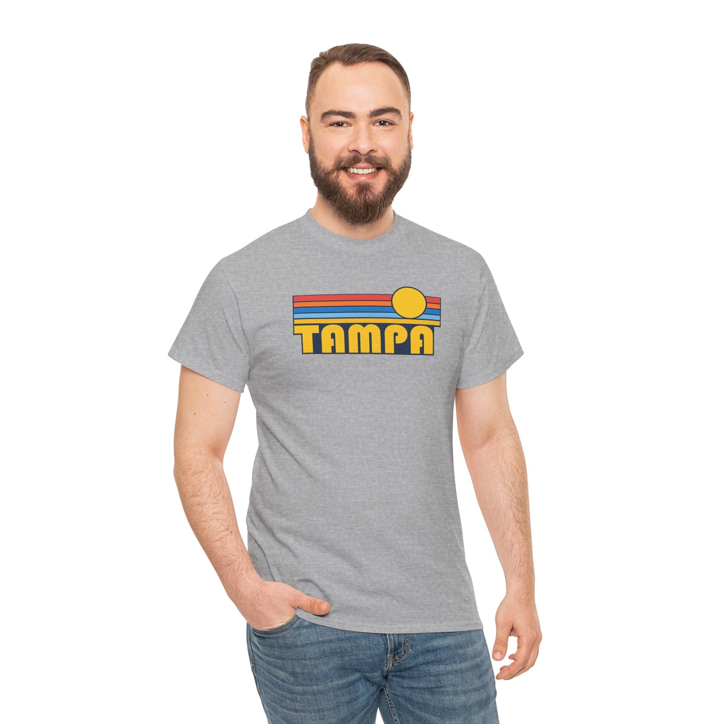 Tampa Retro Sunset T-Shirt — Vintage 70s Striped Beach Tee