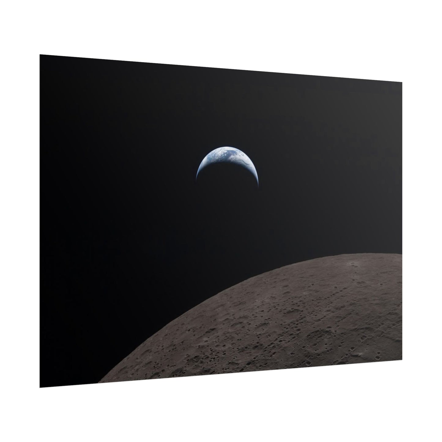 Moonrise Over Lunar Surface Poster — Minimalist Space Photography Print