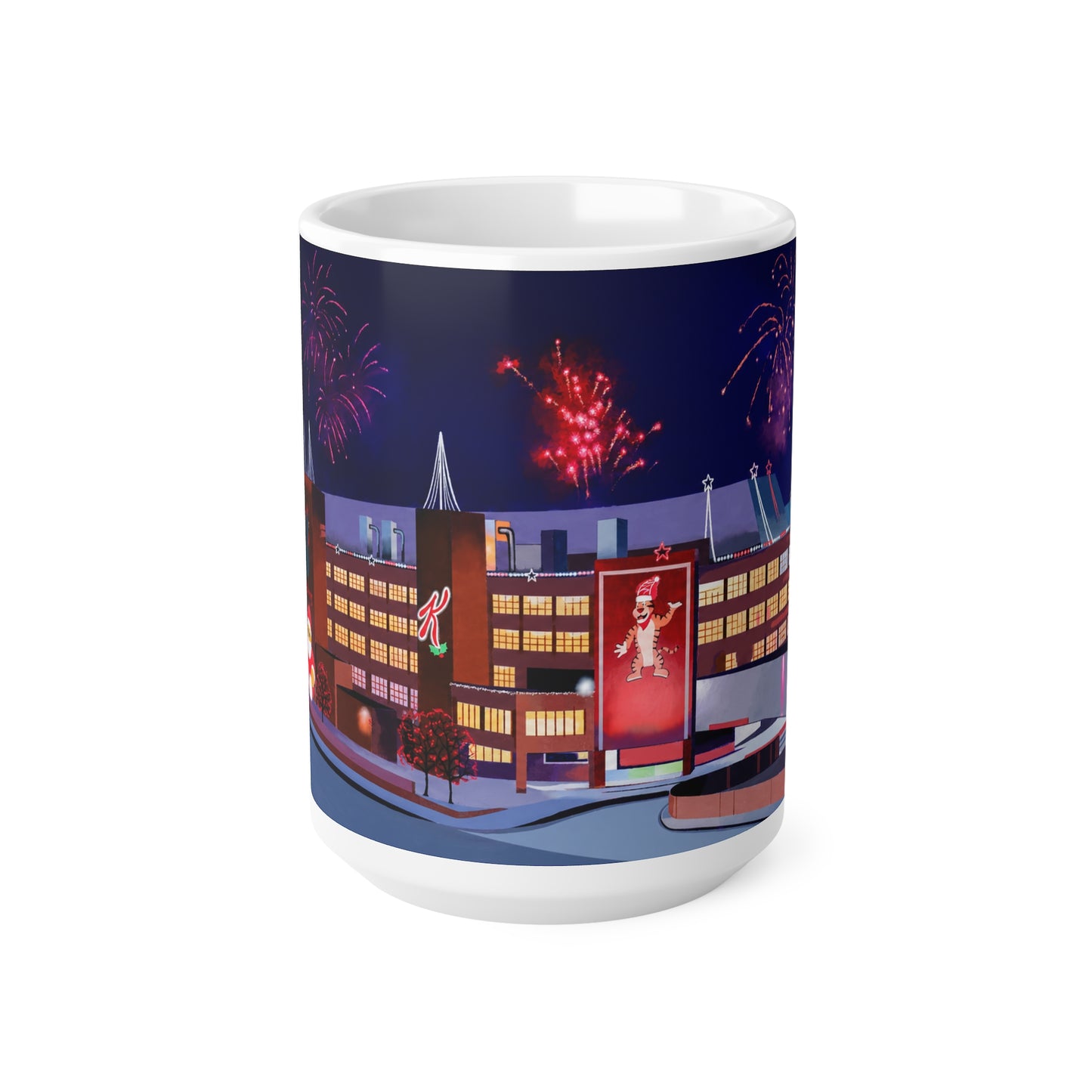 Kelloggs Trafford Park Mug — Festive Holiday Town Nightscape Ceramic Coffee Cup (11oz/15oz)