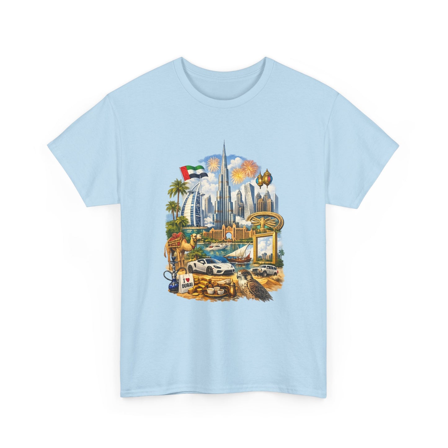 Dubai Skyline Beach Vacation T-Shirt – Retro Travel Collage Tee
