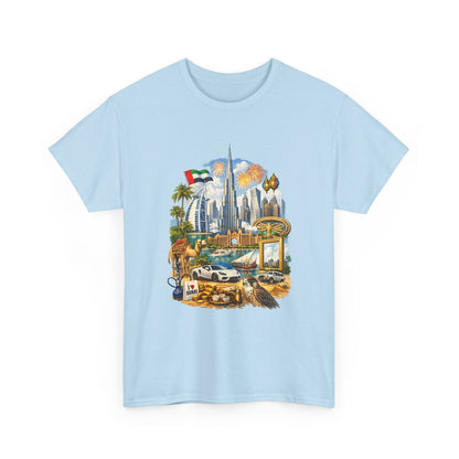 Dubai Skyline Beach Vacation T-Shirt – Retro Travel Collage Tee
