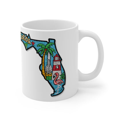Florida State Map Coffee Mug – Retro Palm Trees, Lighthouse & Flamingo 11oz/15oz