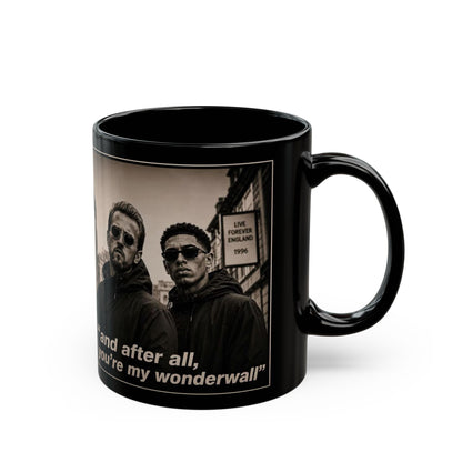 Kane and Bellingham Lyric Photo Black Mug — “and after all, you’re my wonderwall” Band Tribute Coffee Cup