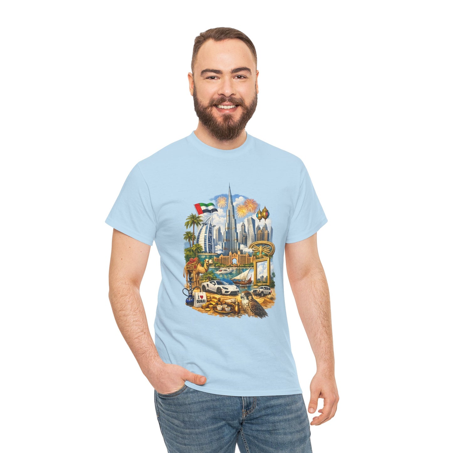 Dubai Skyline Beach Vacation T-Shirt – Retro Travel Collage Tee