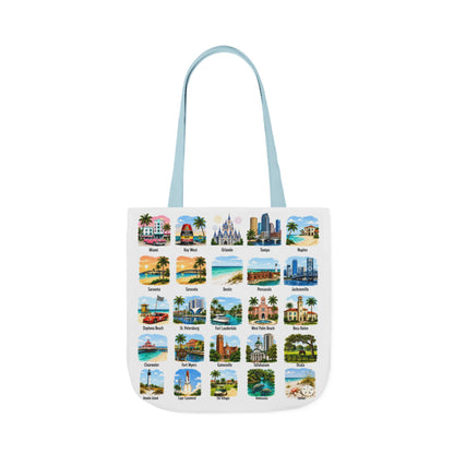 Florida City Landmark Collage Canvas Tote Bag — Vintage Travel Icons Print