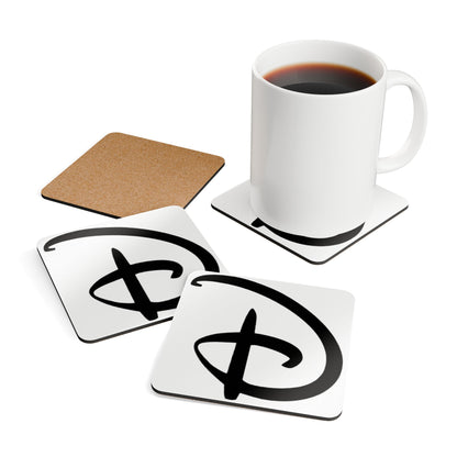 Disney Inspired Cork Coaster Set — Black Script Emblem Drink Coasters (4-Pack)
