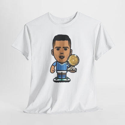 Rodri Manchester City Cartoon Tee — Player Holding Trophy Graphic Shirt